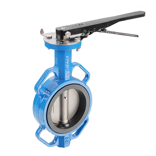 Resilient seated butterfly valve with lever handle